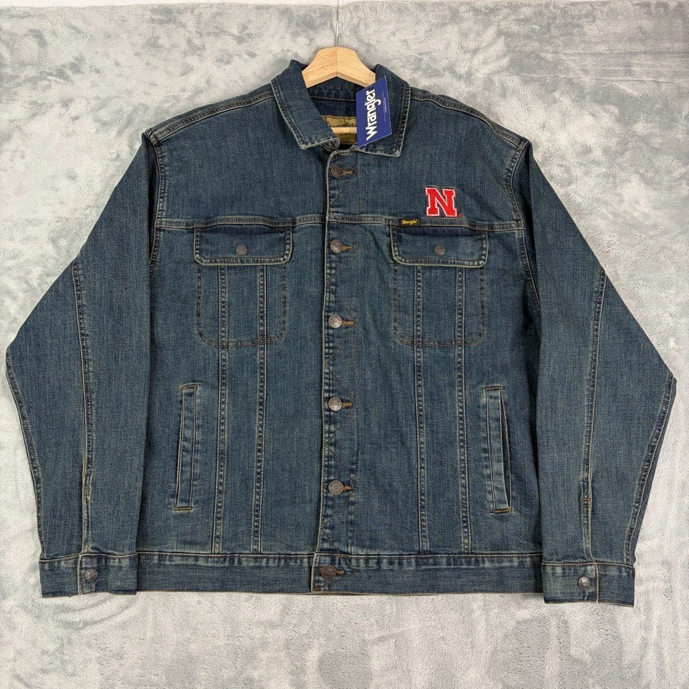 Wrangler Retro Nebraska Huskers Denim Trucker Jacket Lined Mens Size XL NWT